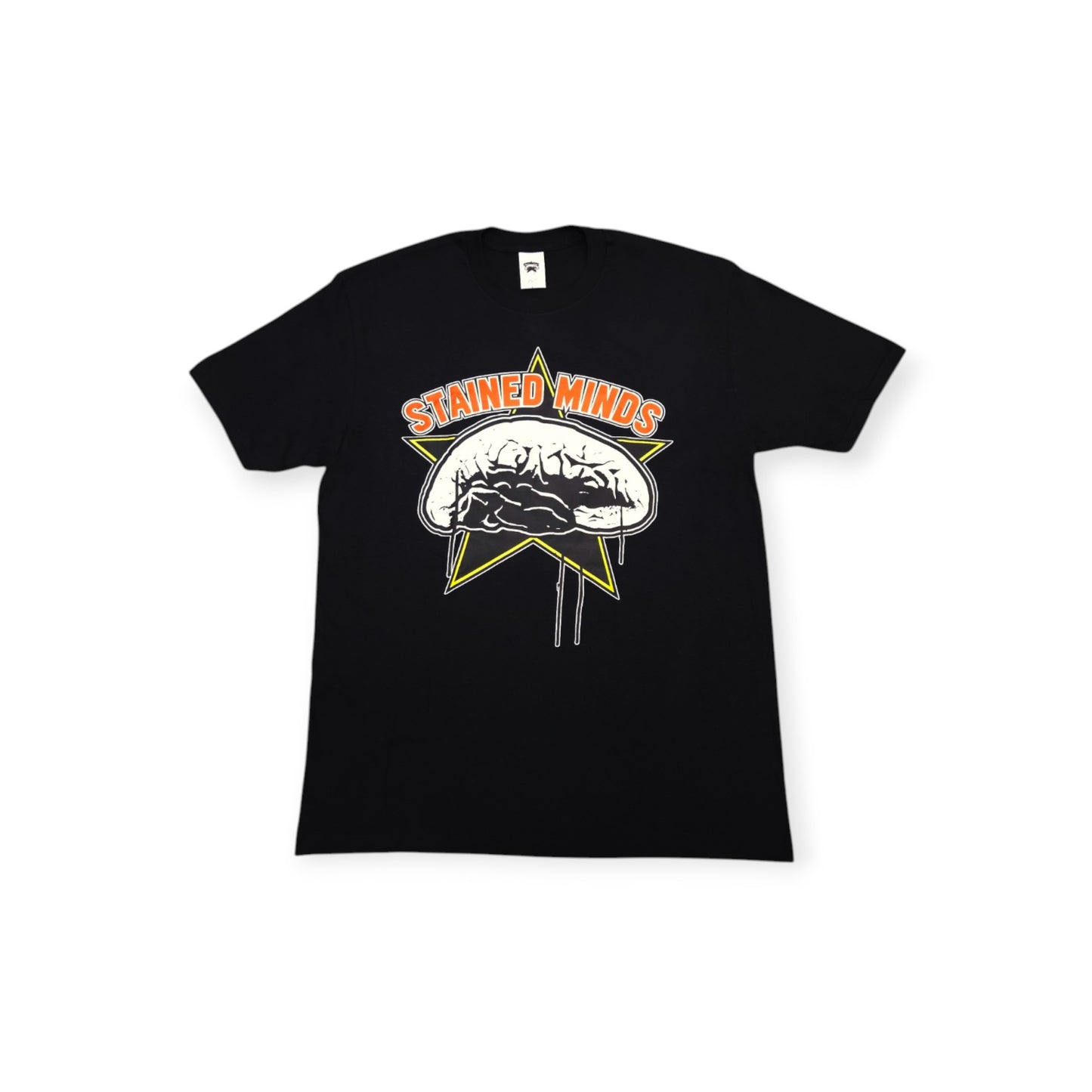 The Stained Brain – Dark - Vivid Era Unisex T-Shirt | Orange “Stained Minds” Logo
