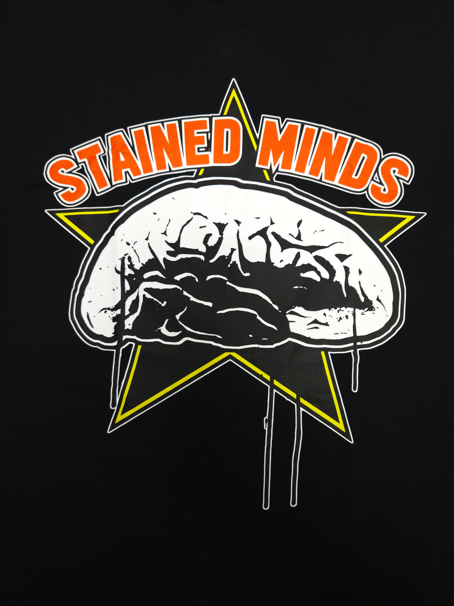 The Stained Brain – Dark - Vivid Era Unisex T-Shirt | Orange “Stained Minds” Logo